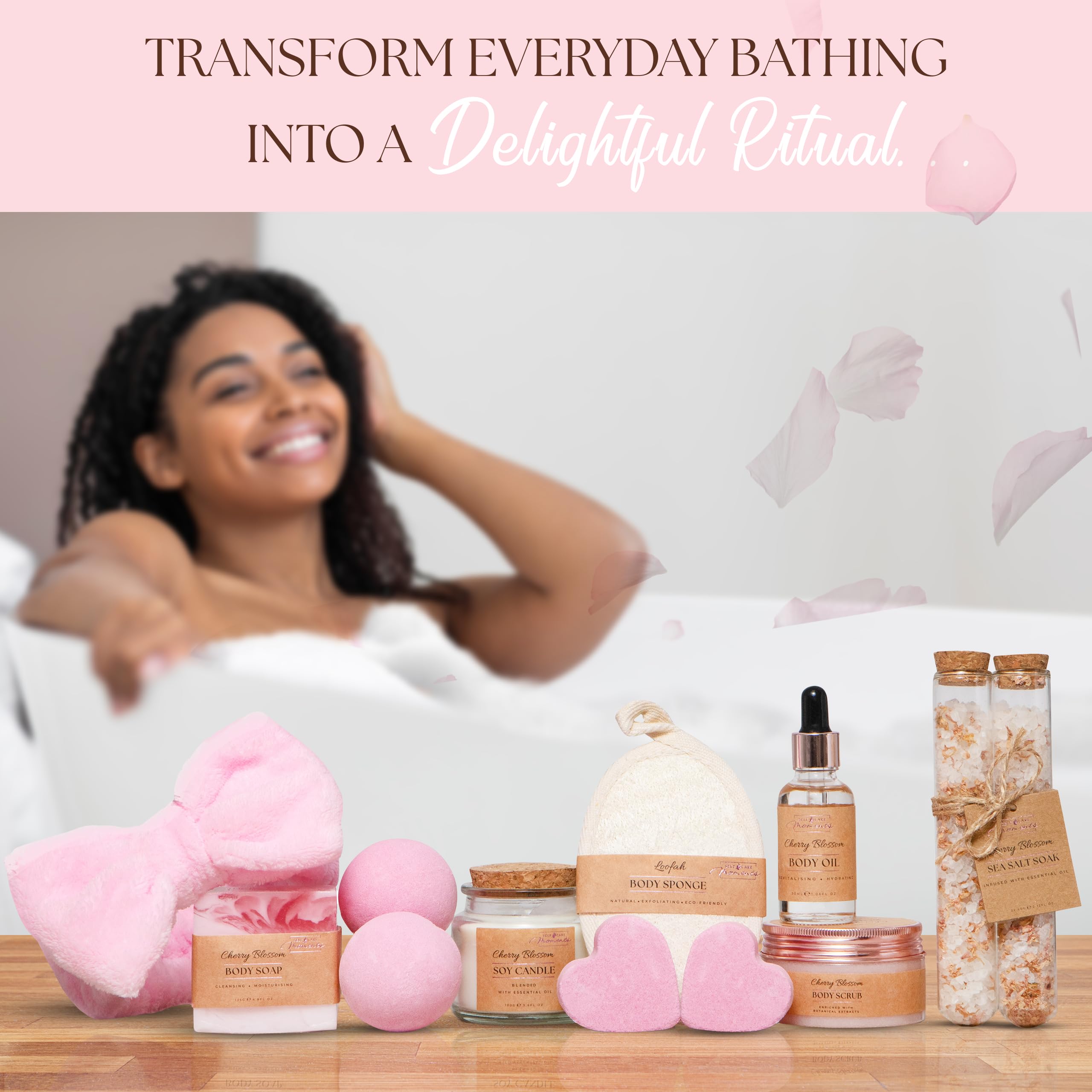 Luxury Spa - Kit per coccole da donna, con fiori di ciliegio, 12 regali per donne con fiori di ciliegio, set da bagno per la mamma, regalo di compleanno rilassante per donne, regalo