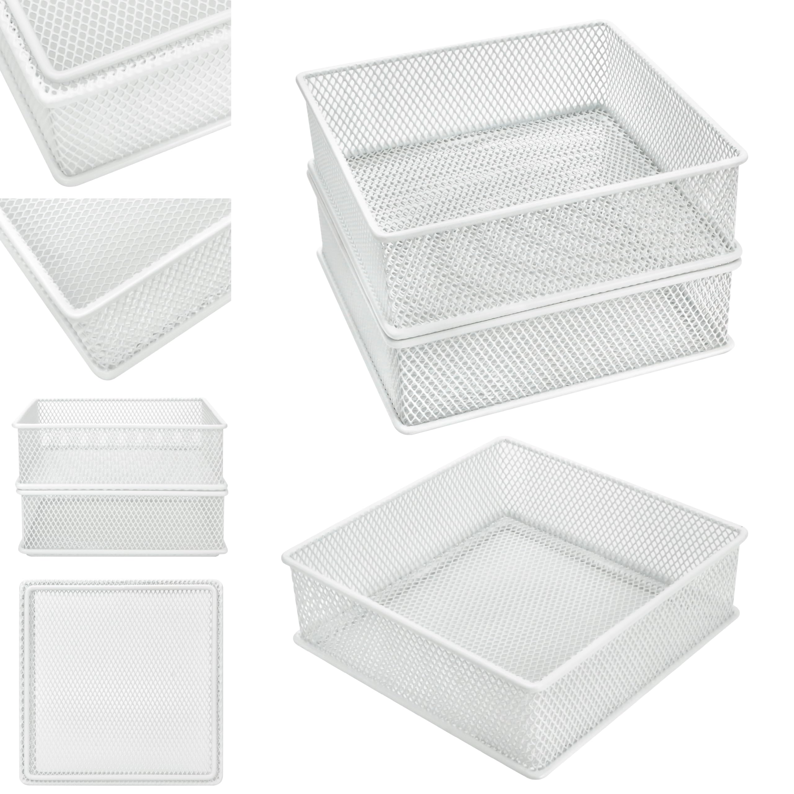 Annova Mesh Drawer Cabinet and Shelf Organizer Bins Storage Basket School Office Supply Holder Tray- Set of 2 (White, 15x15x5 cm) - Image 3