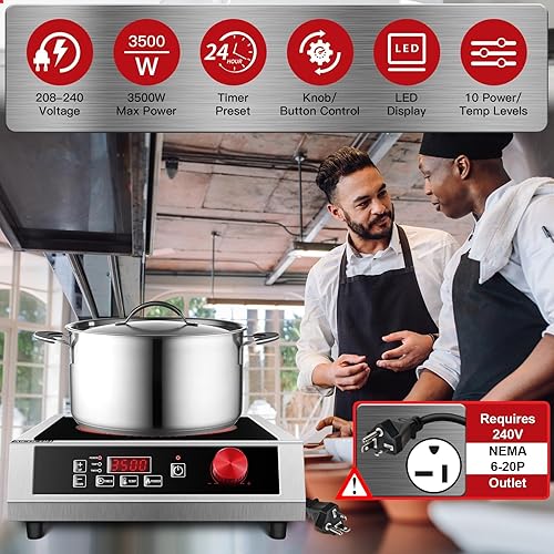 Miniatura 3 de Placa de inducción comercial de 3500 W, 220 V  240 V, potente quemador de inducción eléctrico, estufa eléctrica de encimera con sensor digital,