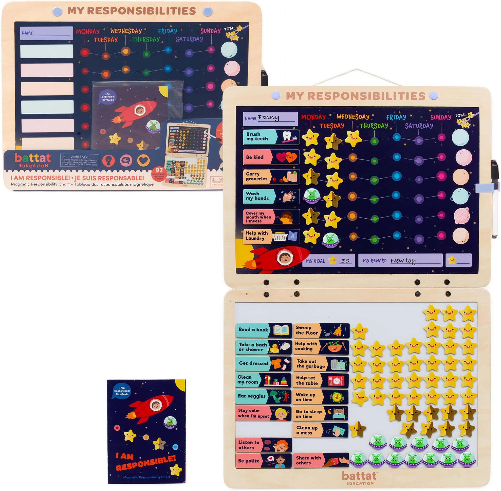 Battat Education – Responsibility Chart for Kids – Magnetic Chore Chart with 92 Pieces – Reward System for Encouraging Good Habits – Fun and Colorful Design for Bedrooms – 3+ Years