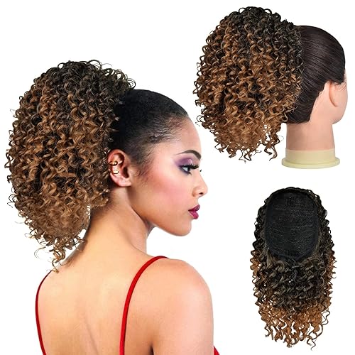 Miniatura 8 de PEACOCO 1BT0906 - Extensión de cola de caballo con cordón para mujeres negras, extensiones de cola de caballo sintéticas rizadas con cordón de 10