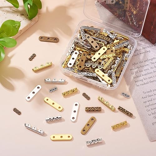 Miniatura 7 de Pandahall - 150 barras espaciadoras rectangulares de 3 agujeros, cuentas de metal, 4 estilos, separador tibetano de múltiples hebras, barra de
