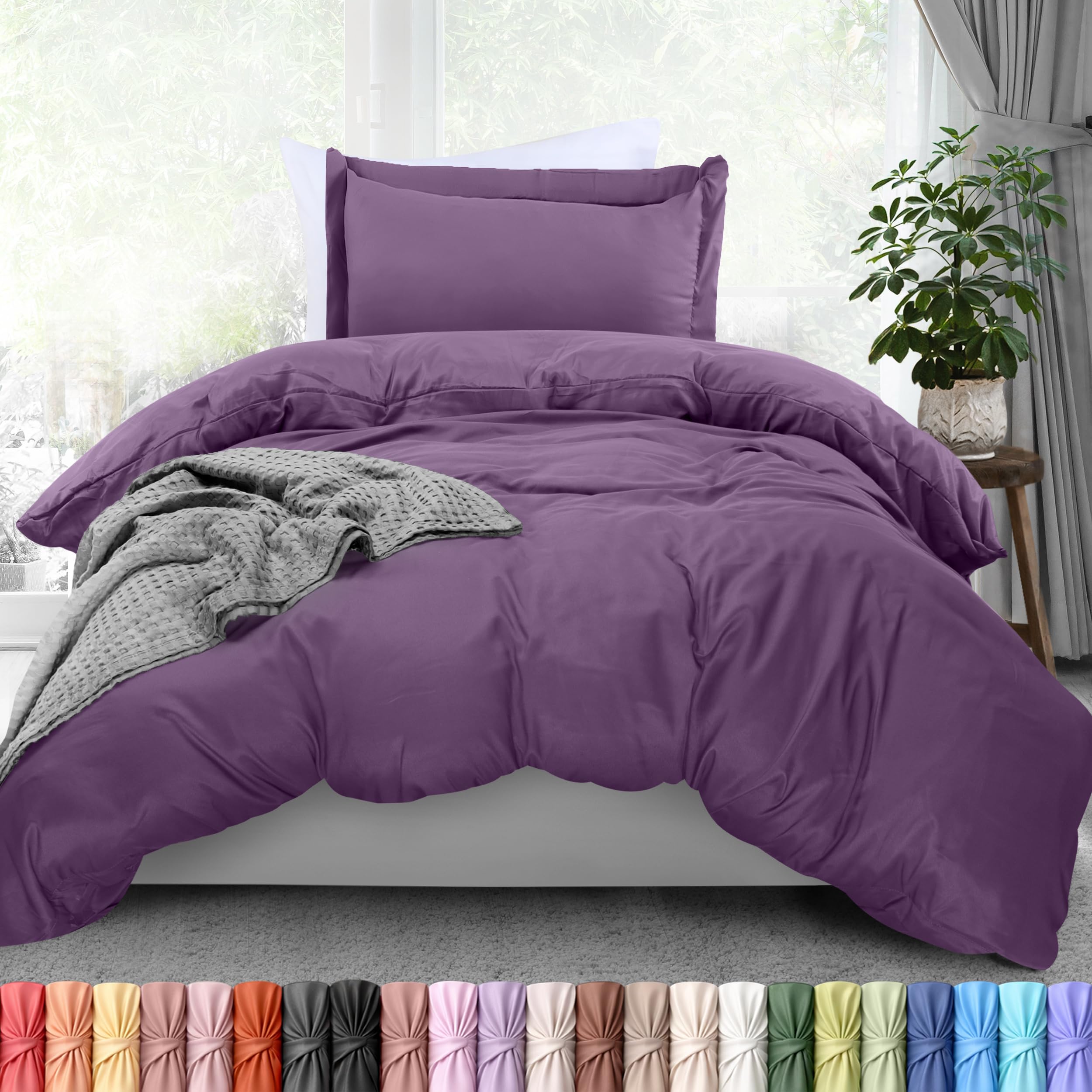Duvet Cover Twin/Twin XL, 2 PC Cotton Like Polyester, Eggplant