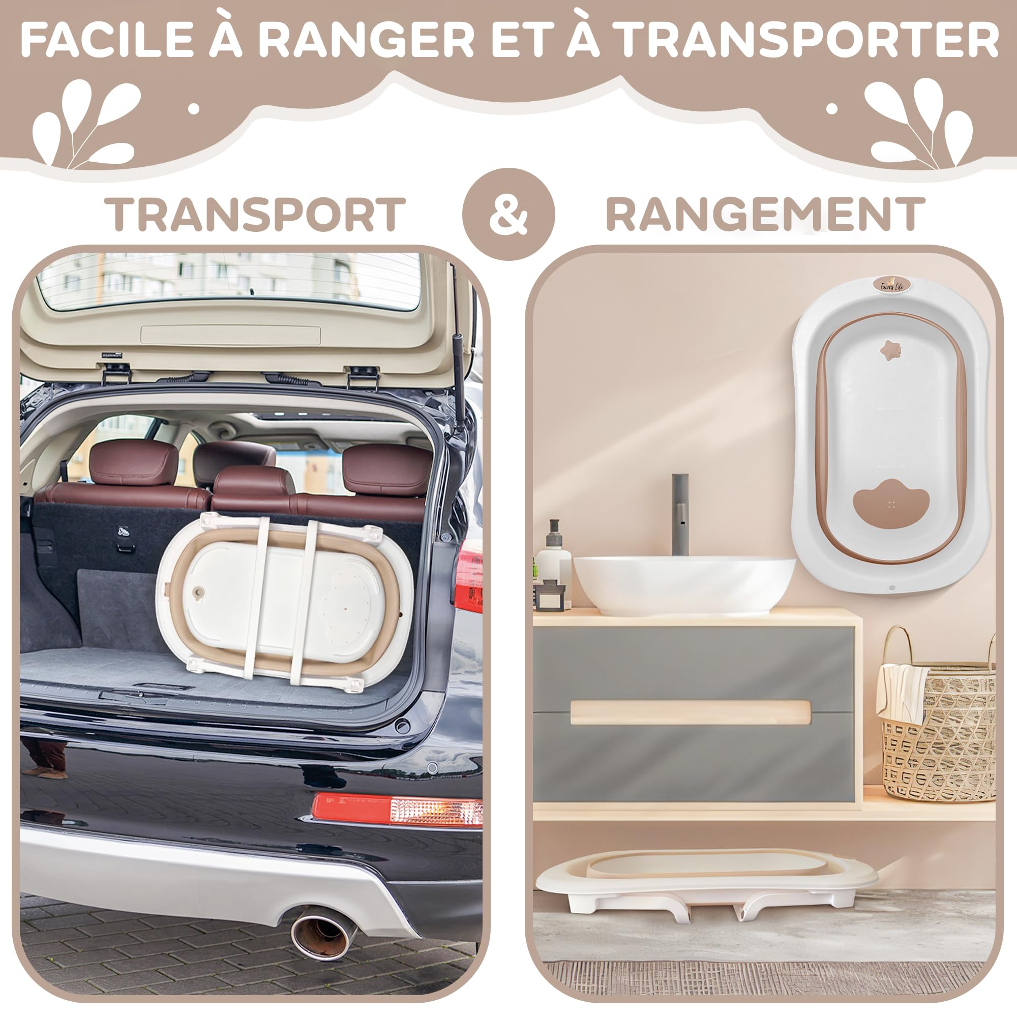 FawnsLife Baignoire Bébé Pliable XXL sur Pied avec Siège Confortable et Seau