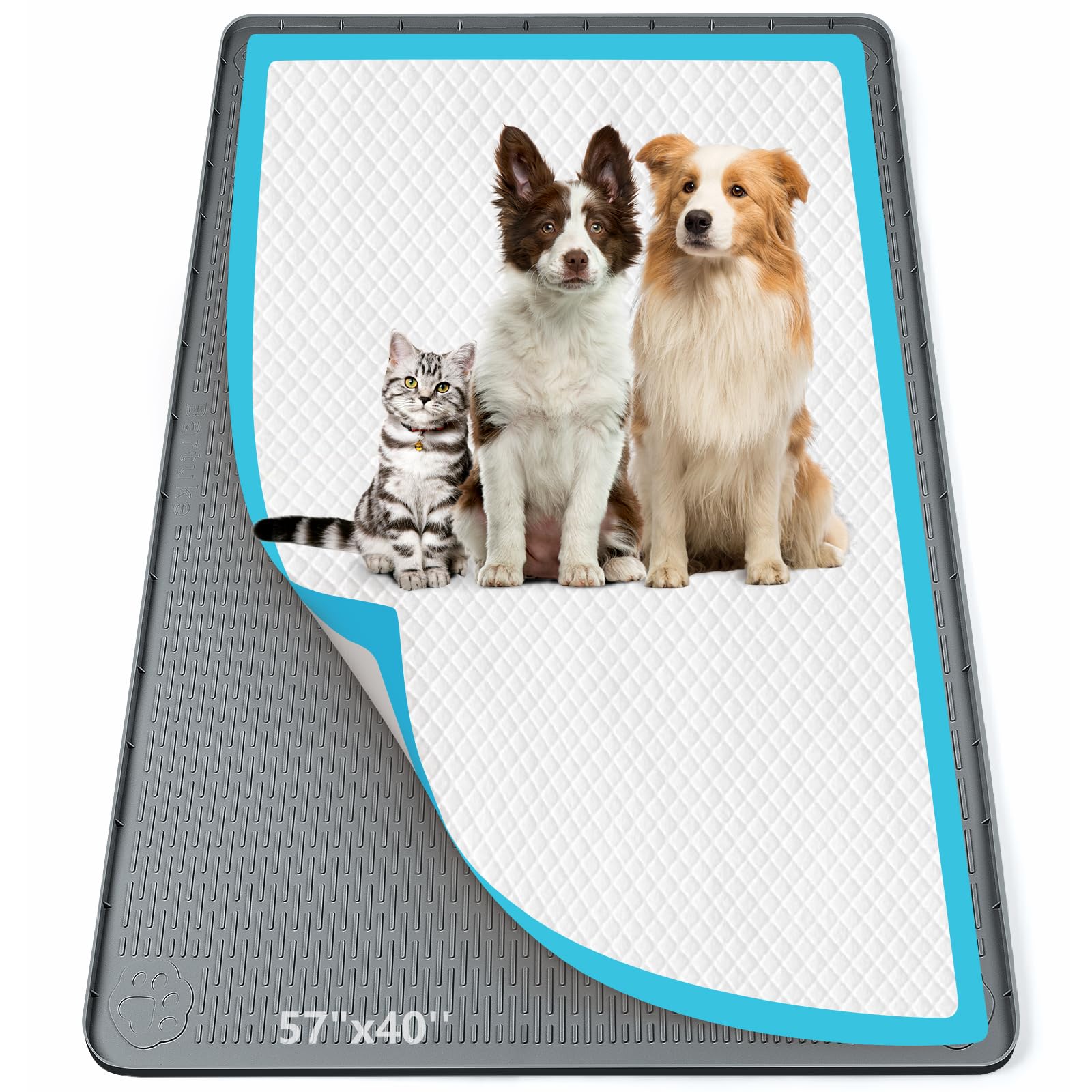 Bartuke Pee Pad Holder for Dogs, 57" x 40" Silicone Pee Tray Mat Leak-Proof, High Edge, No Spill Pet Pad Holder for Puppy, Cat, Rabbit, Training Pads for Floor Protection, No Pee Pads (Dark Grey)