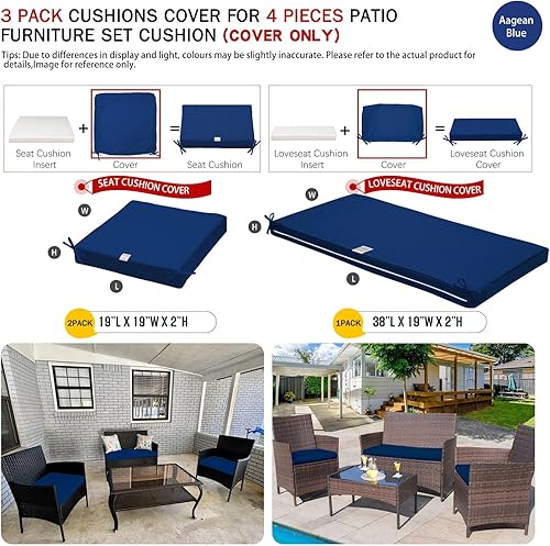 Miniatura 4 de ClawsCover Paquete de 3 fundas de repuesto para cojines de asiento para exteriores, para muebles de mimbre de ratán, juego de conversación de patio,