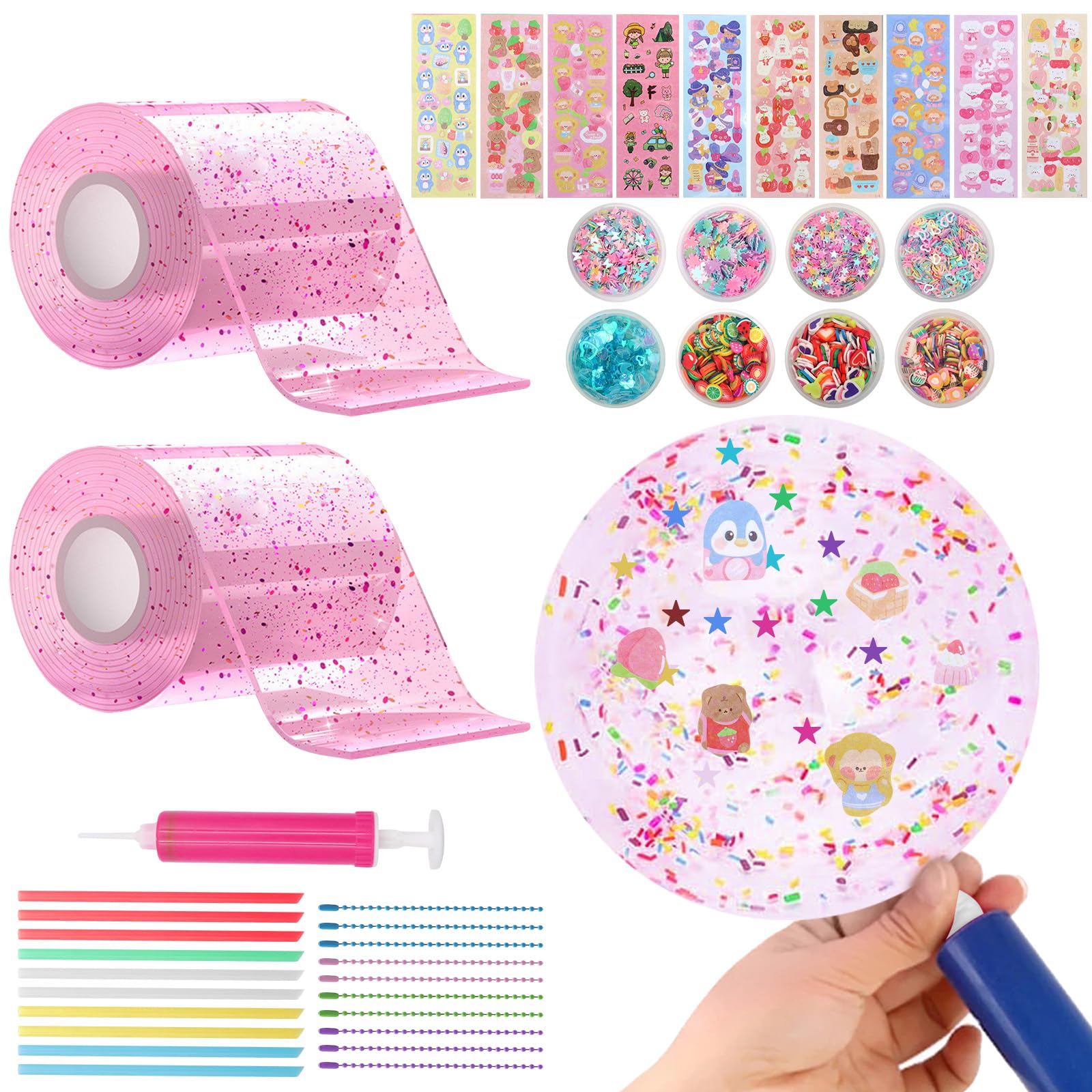 BORISCA 41 Pezzi Nano Tape Bubble Kit Bambini, Nastro Biadesivo Colorato Nano Tape Kit Completo, DIY Craft Kits Nano Bubbles Tape for Kids, Nastro Nano Tape Bolle per Fai Da Te Giocattoli(Rosa*2)