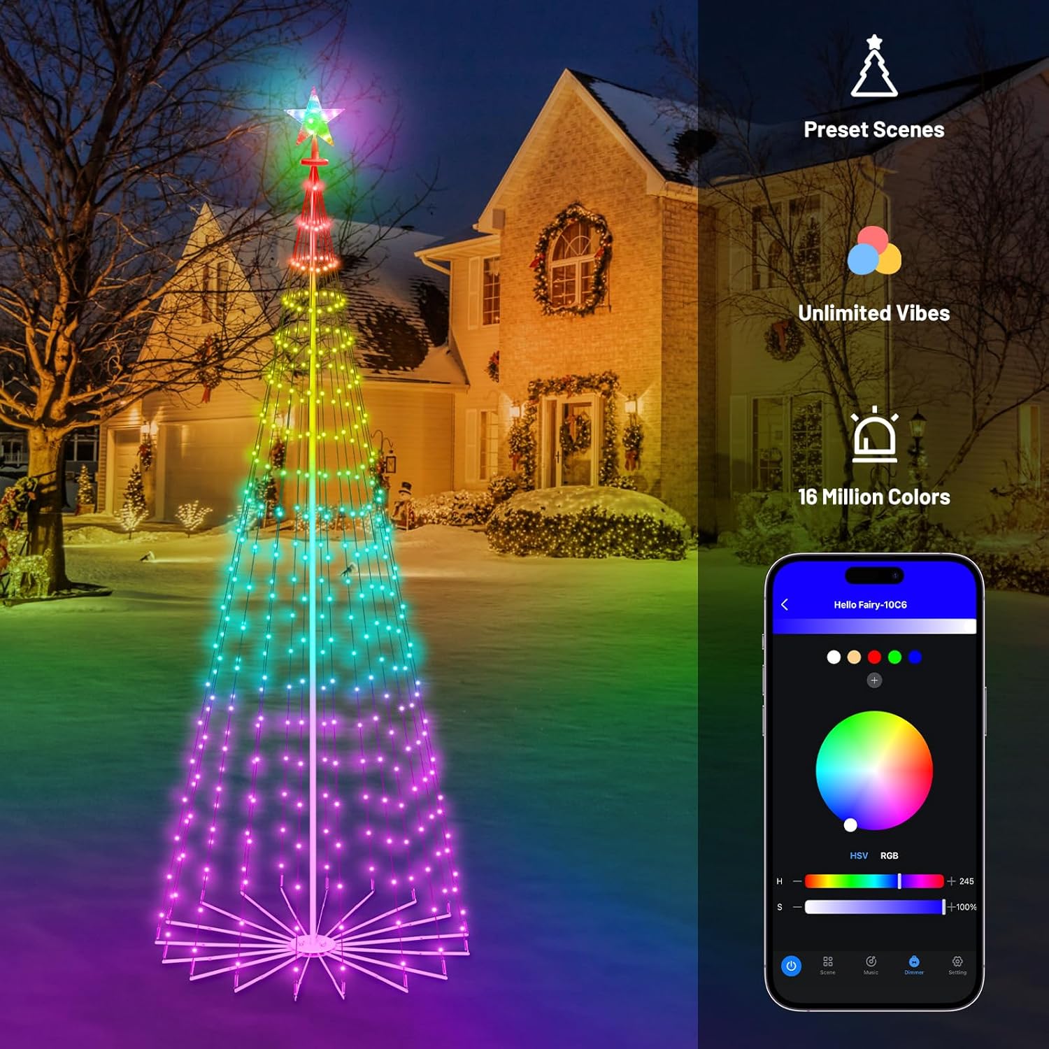 Smart Christmas Tree Cone Lights 8FT 340 LEDs, 16 Million Colors with Patterns & Text Display, App & Remote Control, Music Sync & Timer, Waterproof for Indoor Outdoor Christmas Decor (8FT) - Image 5