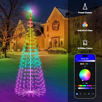 GMAULEE Smart Christmas Tree Cone Lights 9FT 460 LEDs, 16 Million Colors with Patterns & Text Display, App & Remote Control, Music Sync & Timer, Waterproof for Indoor Outdoor Christmas Decor (9FT)