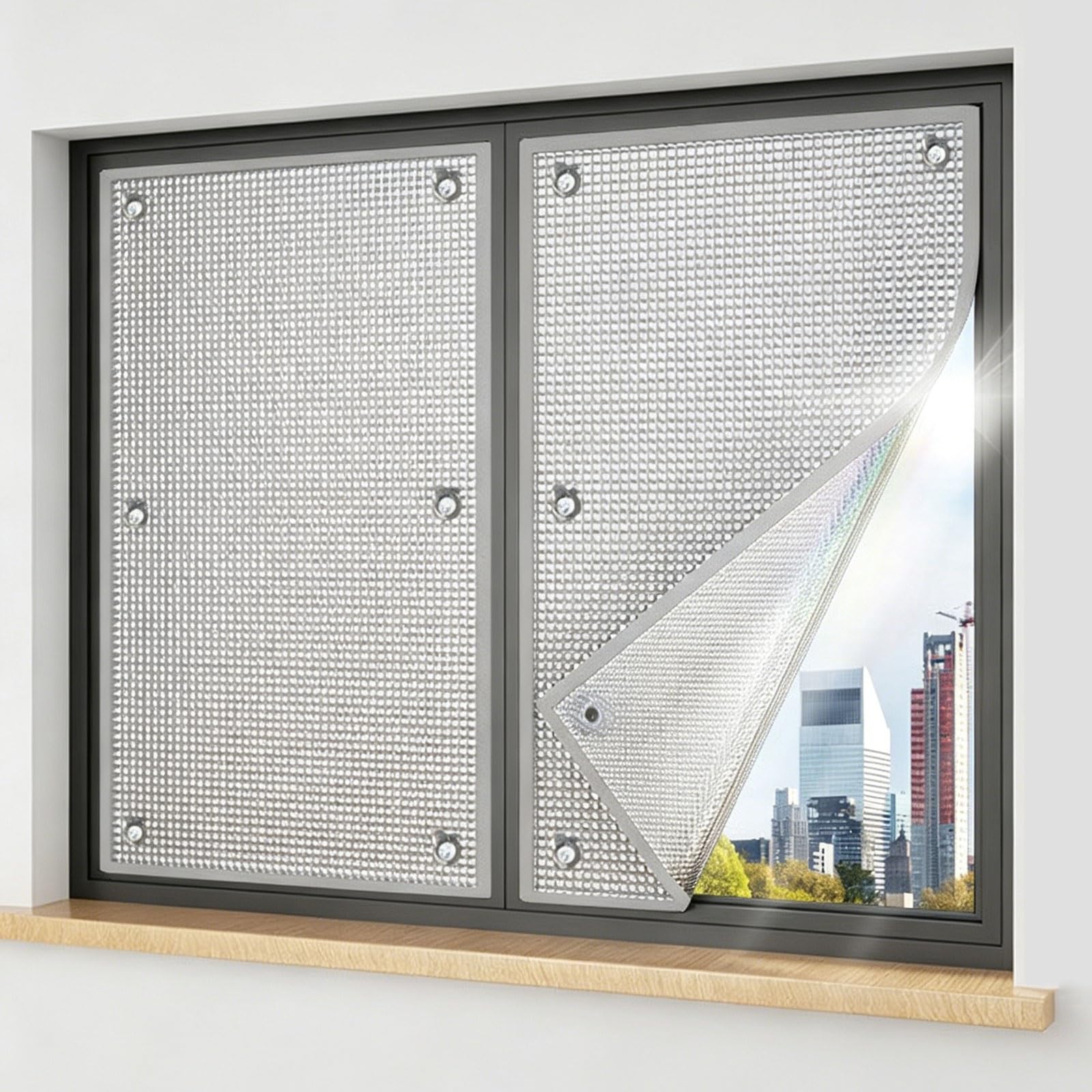 Anti-UV Aluminum Foil Sun Blocking Privacy Window Film with Suction Cups Insulation Board, Easy to Install for Balconies, Home(Gray,40x200cm (16x79in))