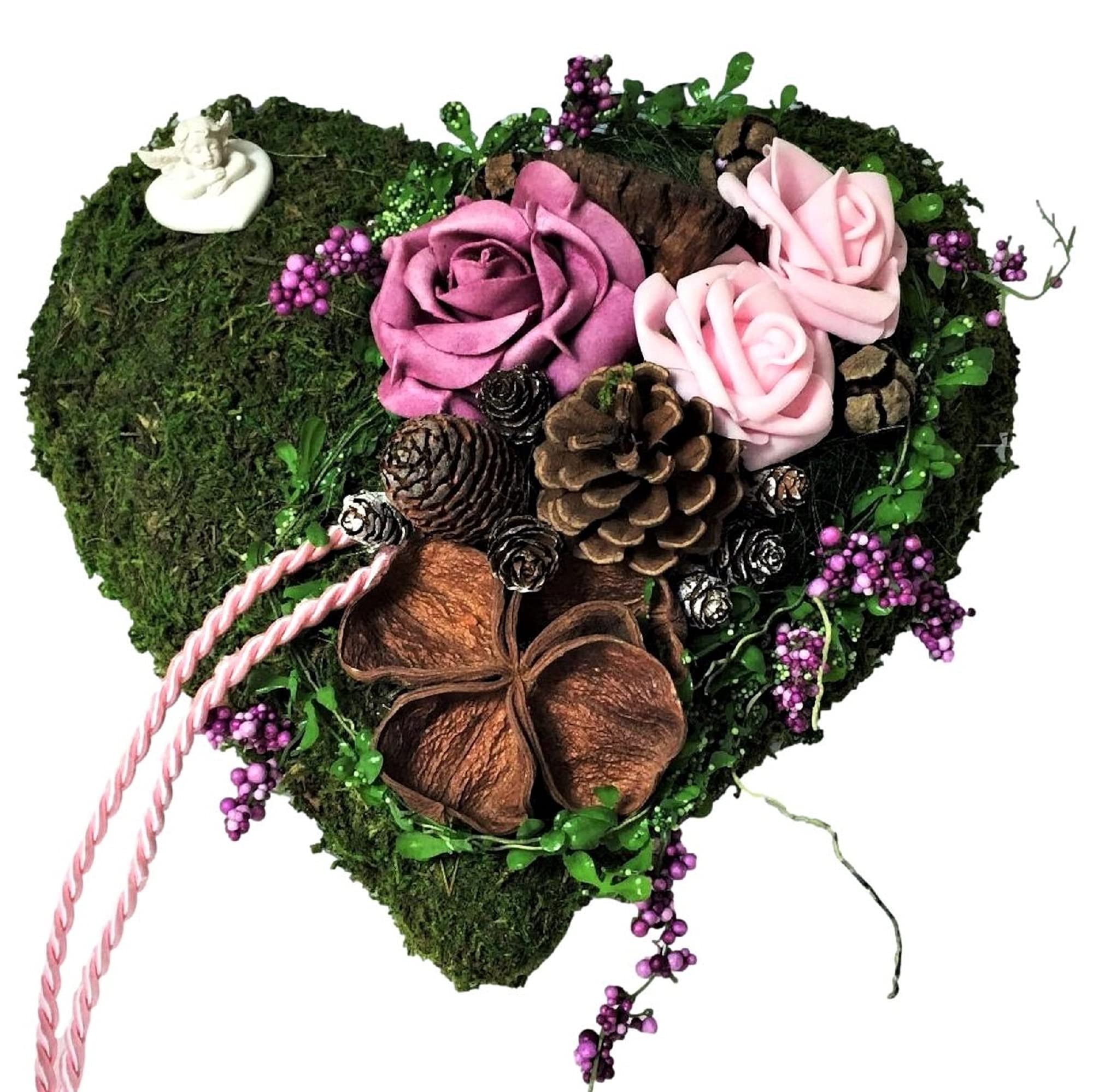 Der kleine Dekoladen Deko & Geschenke by Sabine Faust Lünen Grabgesteck Grabherz Grabaufleger Ø30 Herz mit Engel Allerheiligen Totensonntag rosa