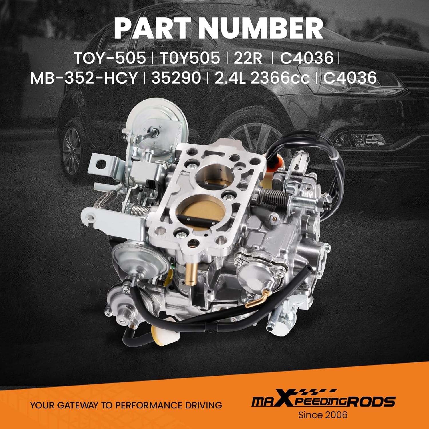 maXpeedingrods 2-Barrel 22R Carburetor TOY-505 Carb for Toyota Pickup 22R Engine 1981-1986 and 1987 (First Six Months) with Round Plug Connector, Automatic Choke 2.4L 2366cc 35290/C4036