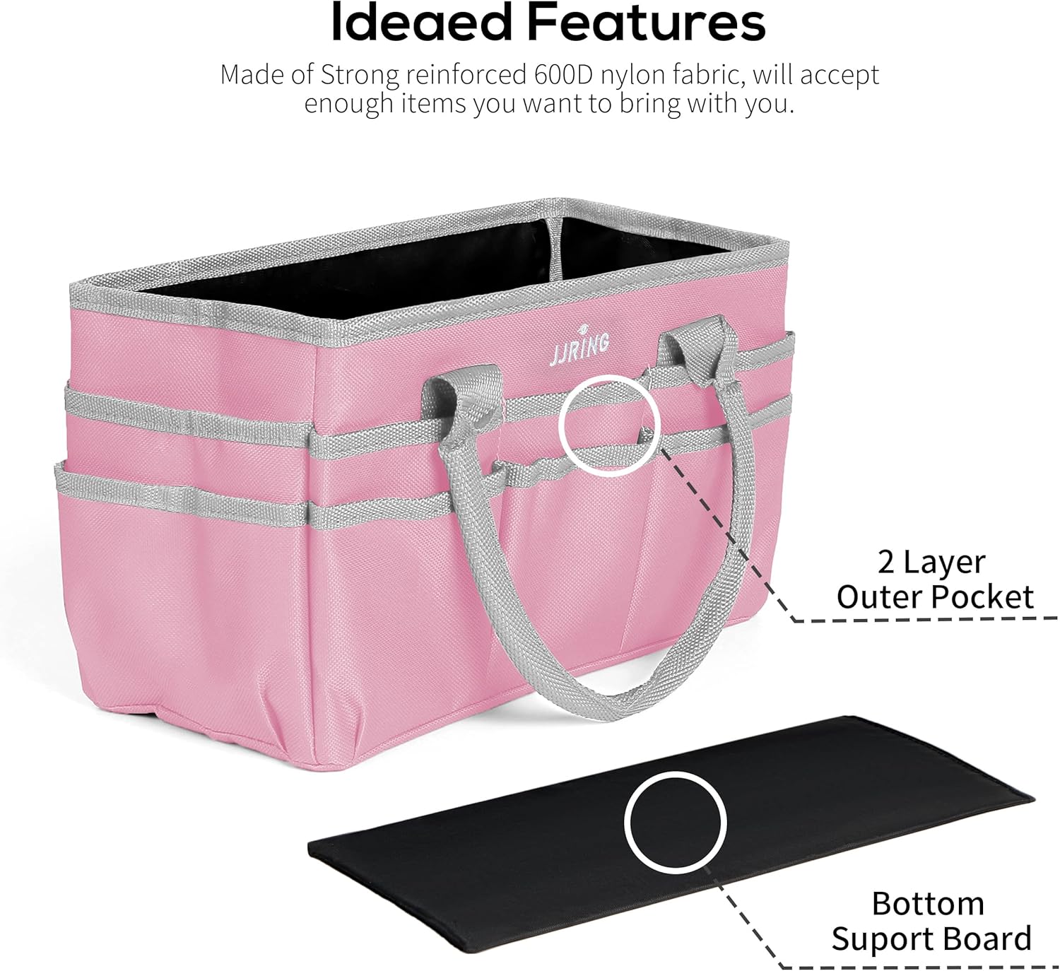 JJRING Craft and Art Tote - 600D Pink Nylon Fabric Art Sewing Organizer Bag with Pockets - for Craft, Scrapbooking, Medical, and Office Supplies Storage - Image 5