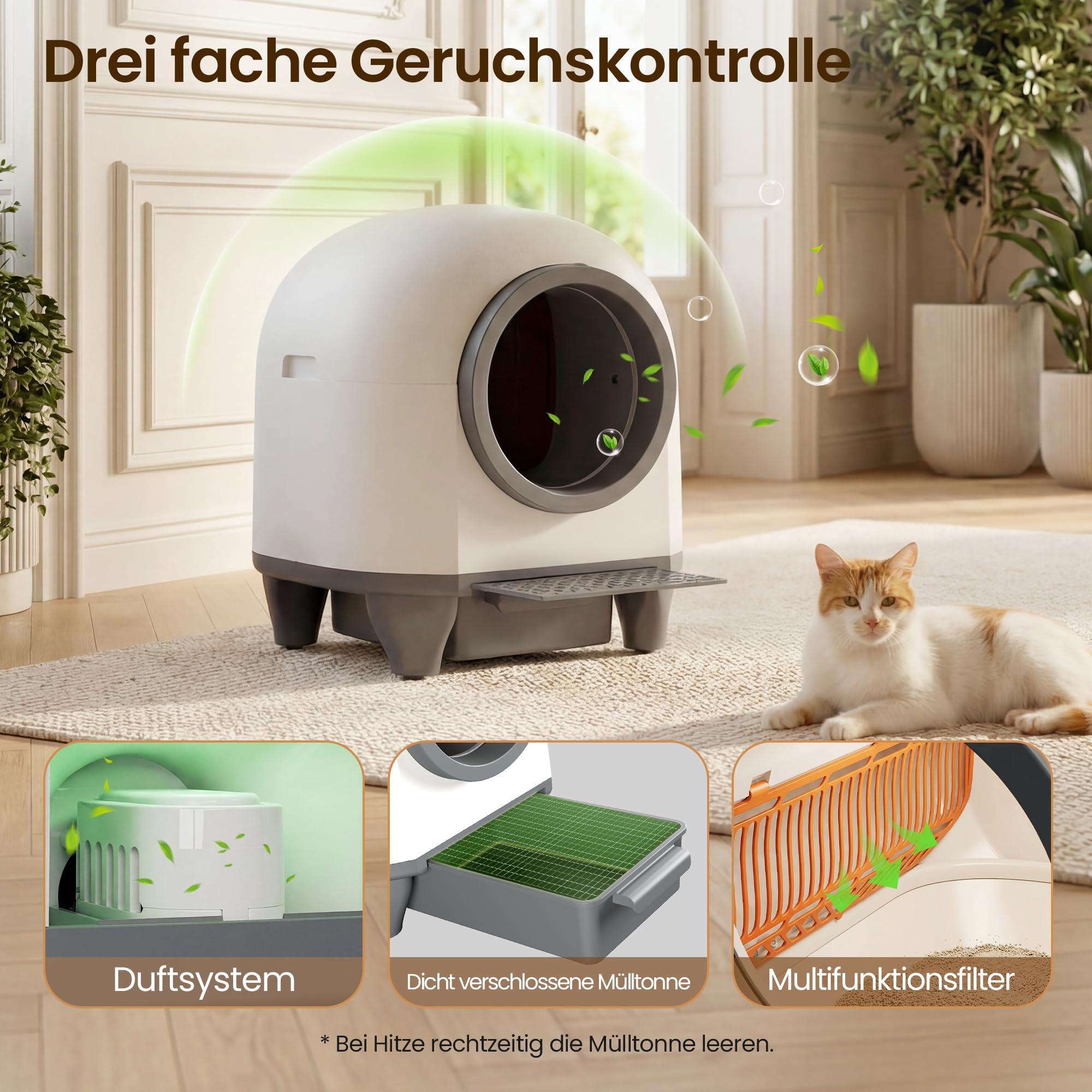 Devoko katzenklo selbstreinigend, 90L selbstreinigende katzentoilette mit niedrigem Einstieg/großem Raum/Geruchsentferner, APP-gesteuerte katzenklo mit Sicherheitssensor inklusive Katzenmatte.