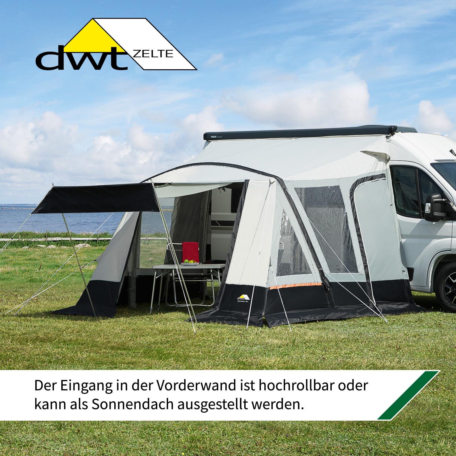 DWT Buszelt Fortuna Air 300 x 280 cm, leichtes Air-In Luft-Vorzelt für Kastenwagen, ideal für Camper Vans mit Kederbefestigung inkl. Pumpe und Tasche