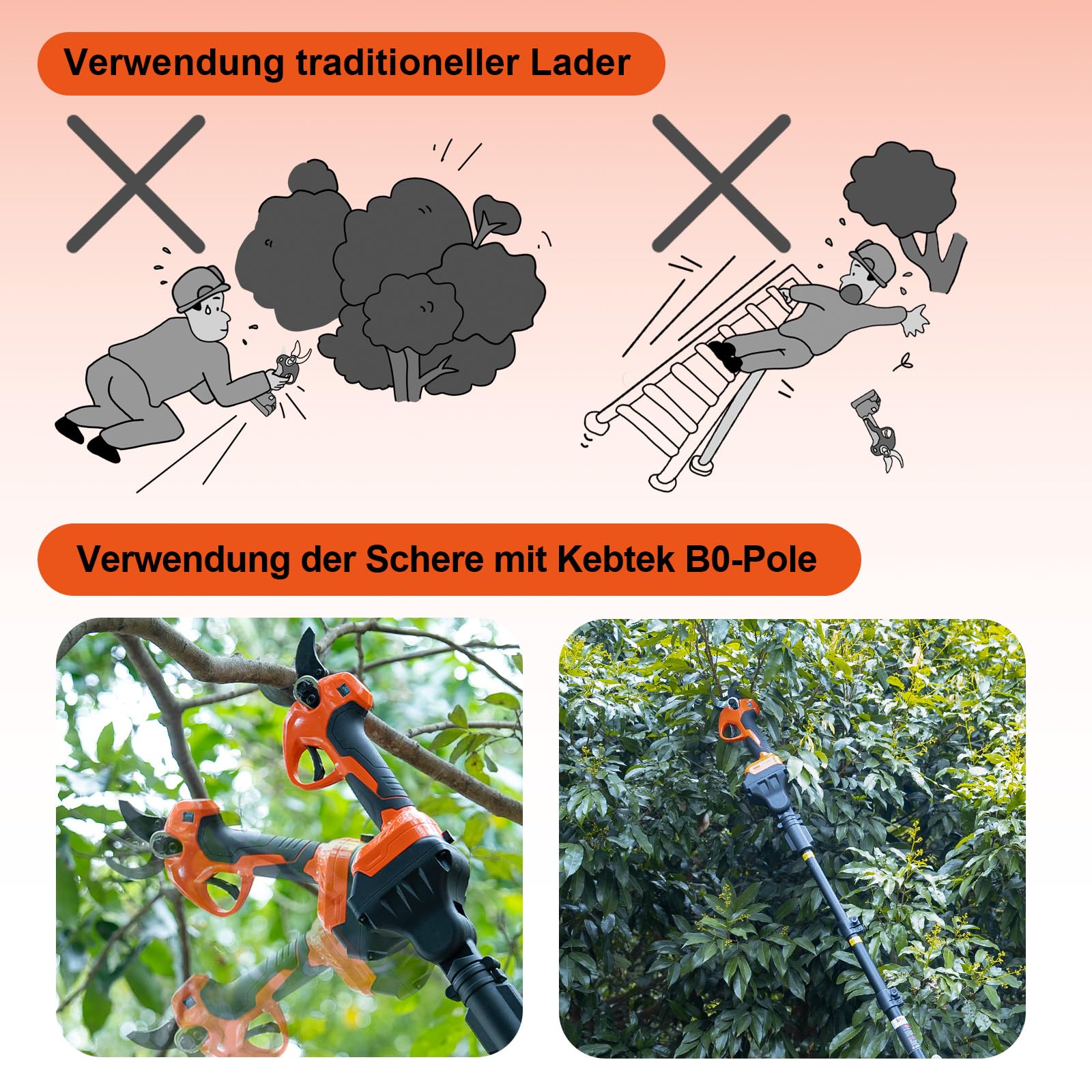 Kebtek Akku Gartenschere Akku Astschere 40mm, 1,6''-0,98'' Elektrische Schere Zweige Schneiden Buchsbaumschere Elektrisch Profi für Gartenarbeit Schwerlast (Nur ScherenköRper)