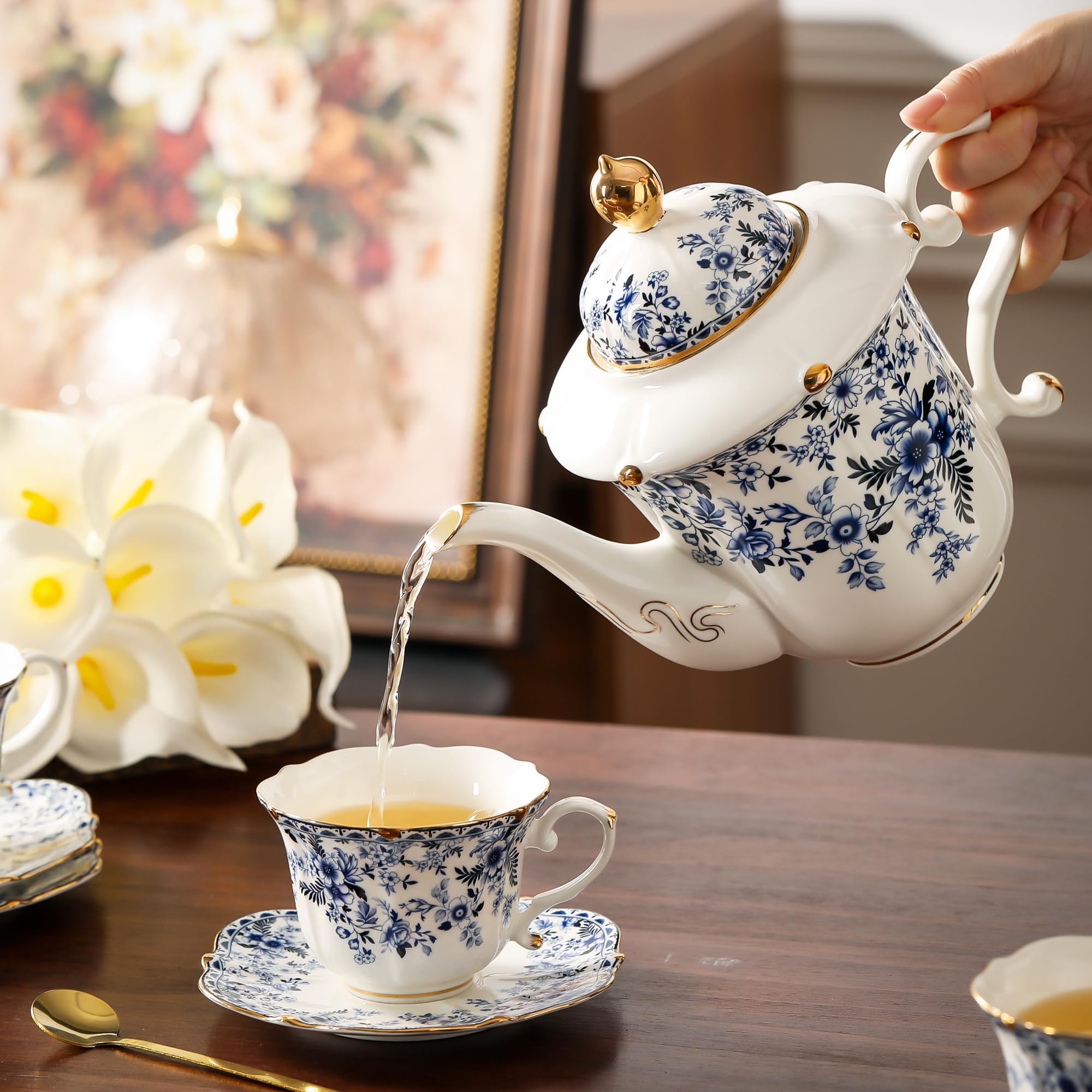 TATSUMI Country Roses Porcelain Tea Set, European Ceramic tea set