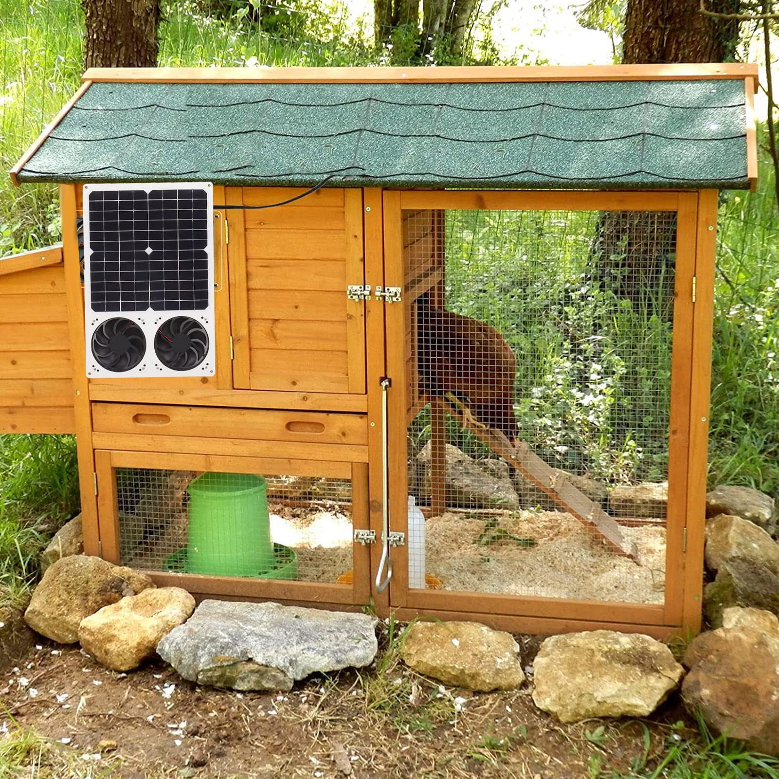 Kit Doppia Ventola Ad Energia Solare Ventilazione Ad Alta Efficienza per Capannoni Serre Pollai Ventilatori di Scarico da 40 W 6"
