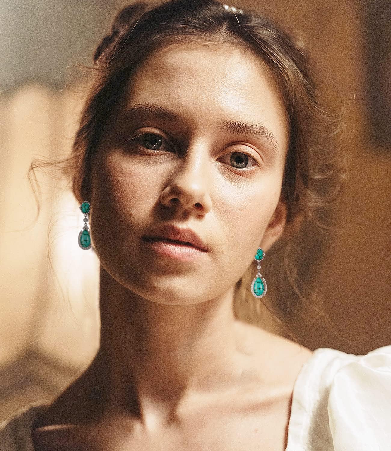 Genuine Turquoise/White Opal/Black Onyx/Amazonite/Amber Dangle Earrings for Women 925 Sterling Silver Teardrop Real Turquoise Jewelry with CZ for Her Wife Mom - Image 3