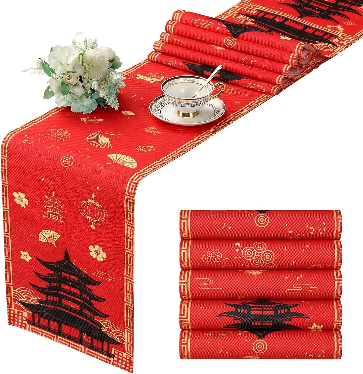 Fanfanwin 4 Pcs Hibachi Party Decorations Hibachi Table Runner 13 x 72 Inch