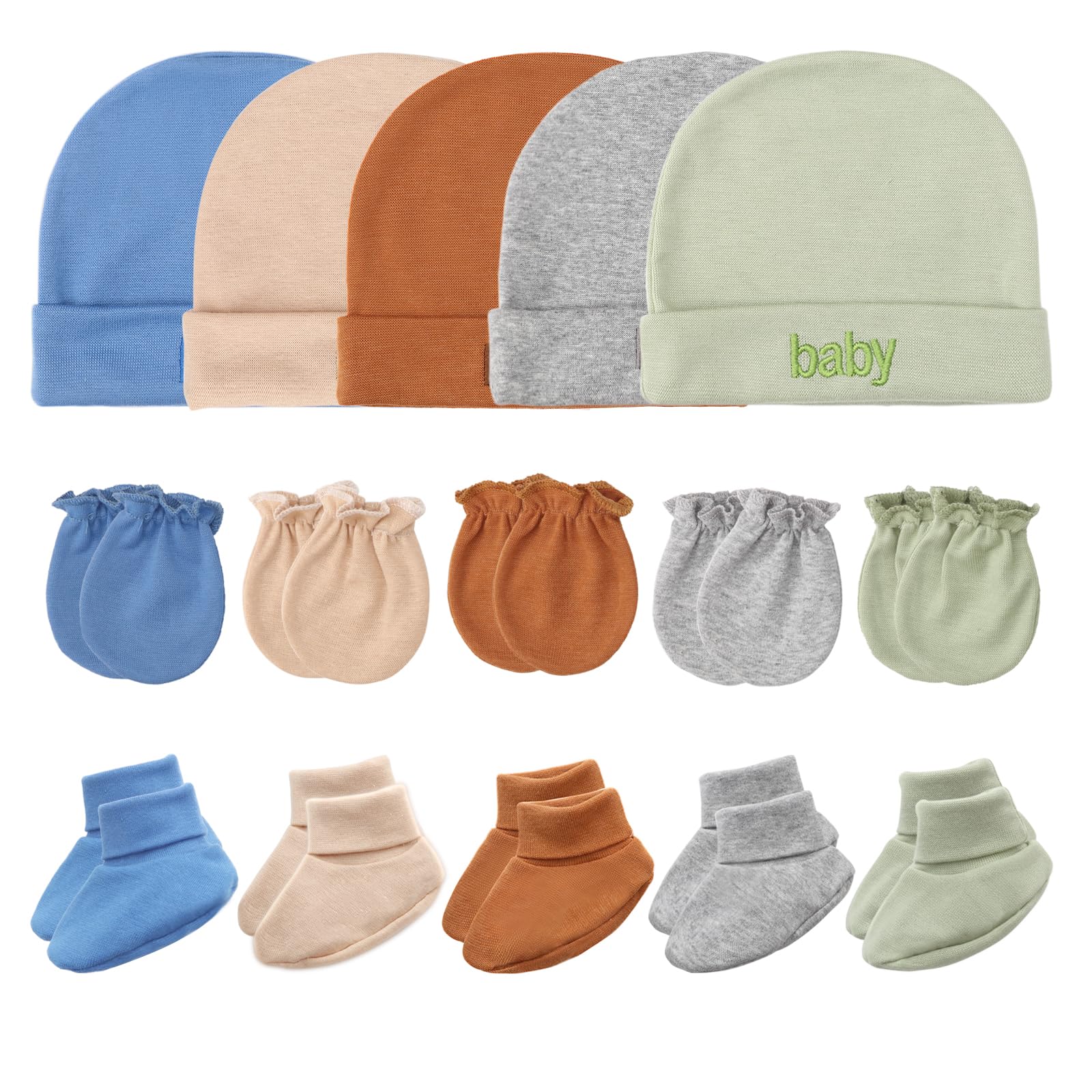DRESHOW Newborn Baby Hat Mittens Socks Set Infant Cotton Beanie Gloves No Scratch Thick Warm Socks for 0-6 Months Boys Girls