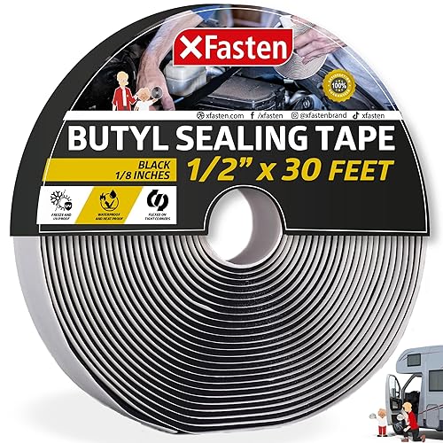 XFasten Cinta de butilo negra de 12 pulgadas x 30 pies x 18 pulgadas, cinta selladora de butilo para faros delanteros, cinta de calafateo de butilo