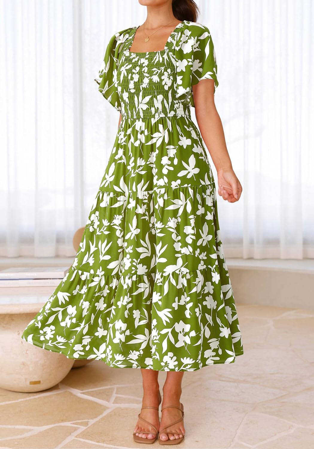 BTFBM Women's Clothing Wedding Guest Dresses Casual Boho Floral Short Sleeve Smocked Maxi Beach Spring Summer Dress 2026 - Image 6