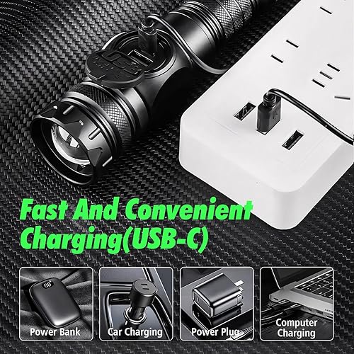 Miniatura 2 de HAUSBELL Linterna táctica S6000 Linterna magnética brillante de 200,0000 lúmenes, IPX6 impermeable, zoomable Linterna LED recargable para camping,