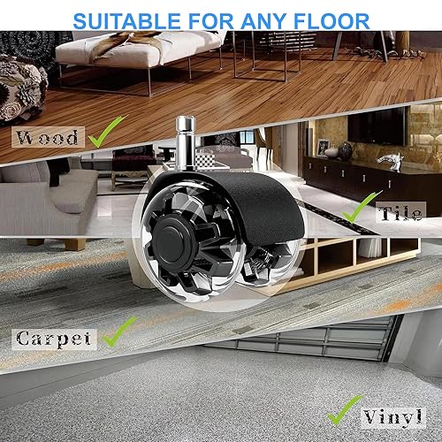 Miniatura 9 de Ruedas giratorias para silla de oficina de 3 pulgadas, goma sintética suave y resistente, segura para suelos de azulejos de madera dura (juego de 5)