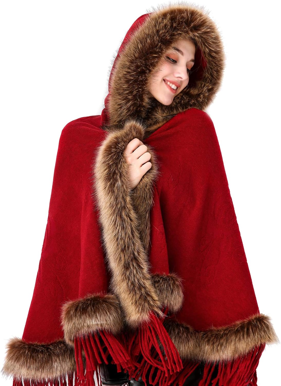 Faux Fur Shawl Hooded Cape Wrap Stole Shrug Bridal Winter Wedding with Hook