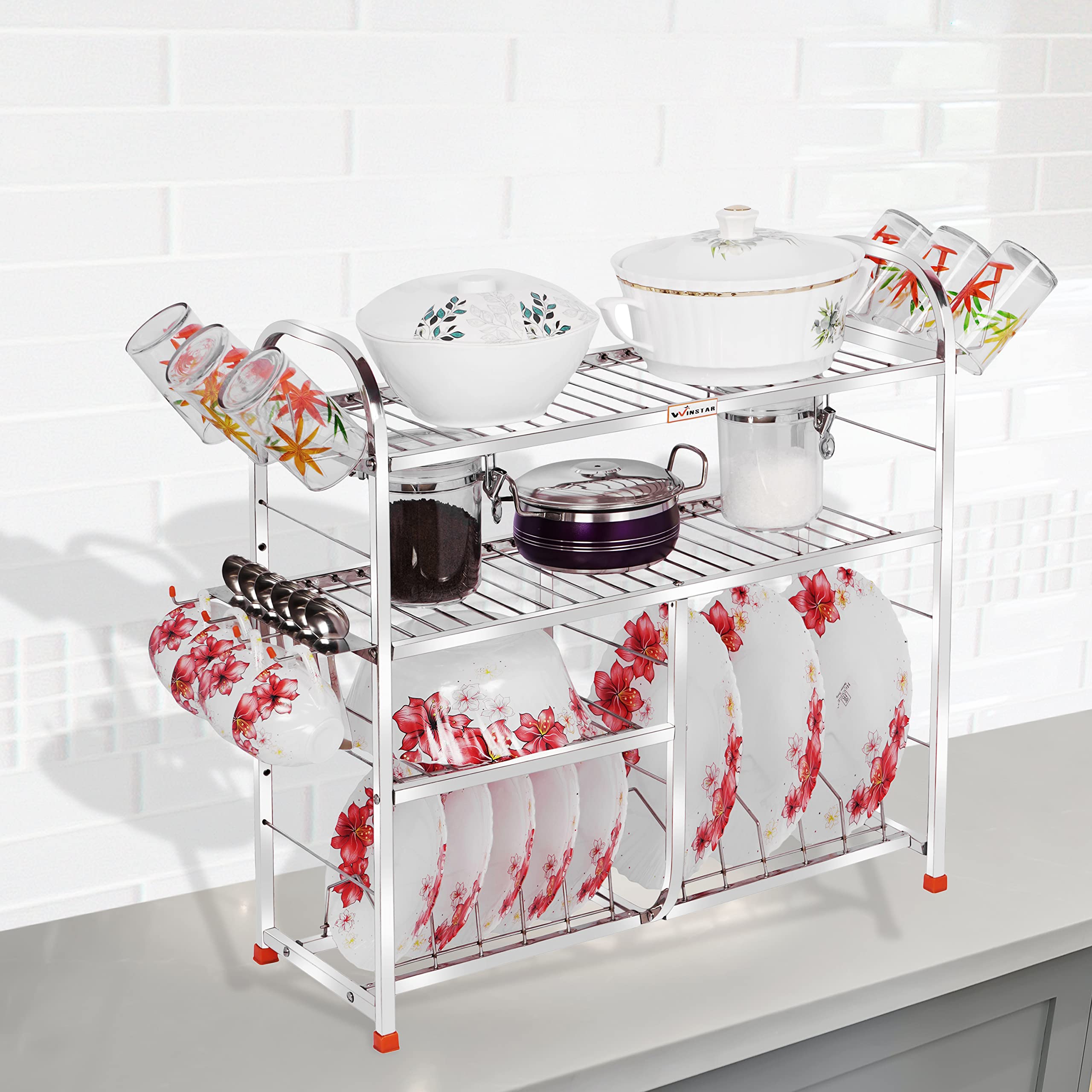 WINSTAR Stainless Steel 4 Layer Wall Mount Kitchen Dish Rack | Utensils ...