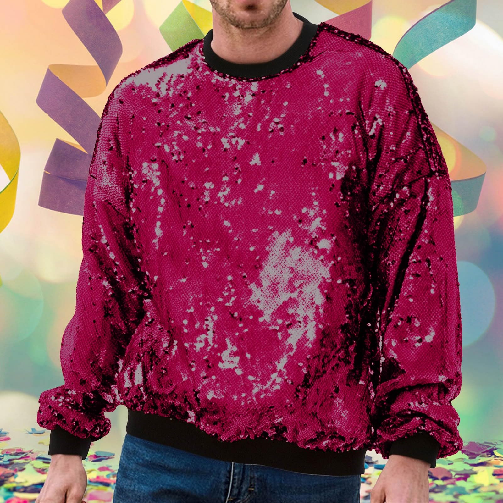 Generisch Felpa da uomo con paillettes, reversibile, girocollo, casual, business, commercio estero, 2026