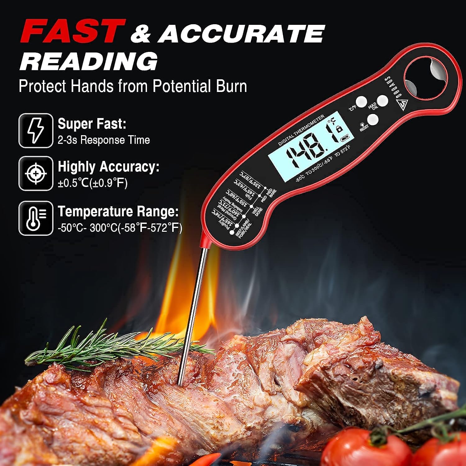 review DOQAUS Ice Making and Cooking Bundle:Ice Cube Trays 4 Pack and Meat Thermometer