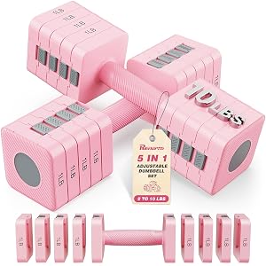 Adjustable Dumbbell Set of 2 1-Sec Quick-Adjust Dual-Lock Design Hand Weights for Women Men Compact No-Roll 10LBS 20LBS