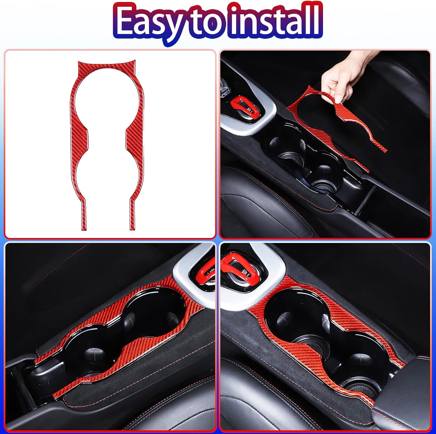 Center Console Armrest Lid Cup Holder Panel Cover Trim Compatible with Lotus Emira V6 2021-2023,Soft Carbon Fiber Waterpoof Central Control Gear Shift Panel Trim Accessories 1PCS (Red Carbon)
