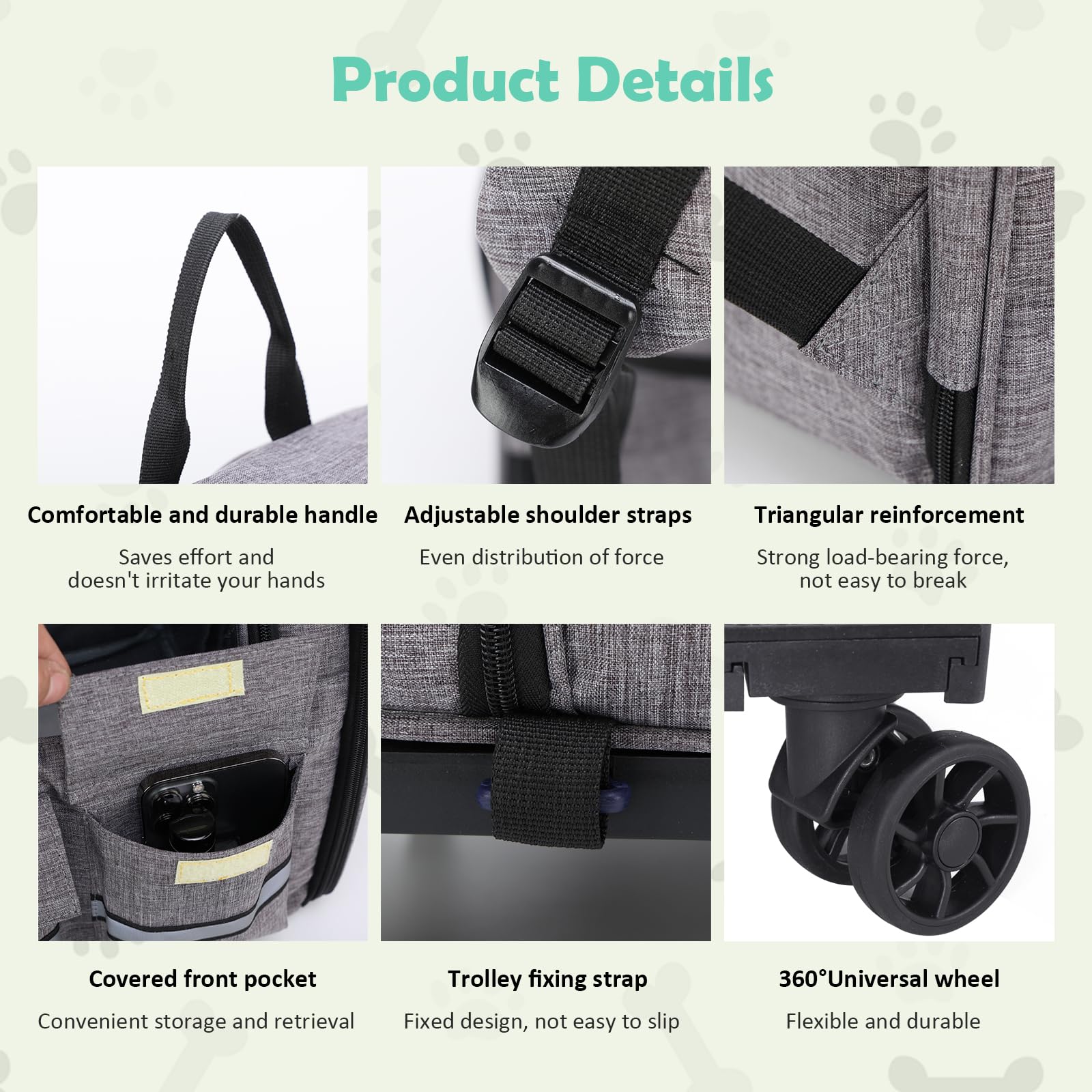 Zaino da trasporto per cani con carrello 3 in 1 fino a 20 kg, gatti, cuccioli, in rete completamente ventilata, progettato per viaggi, escursionismo, uso esterno (grigio)