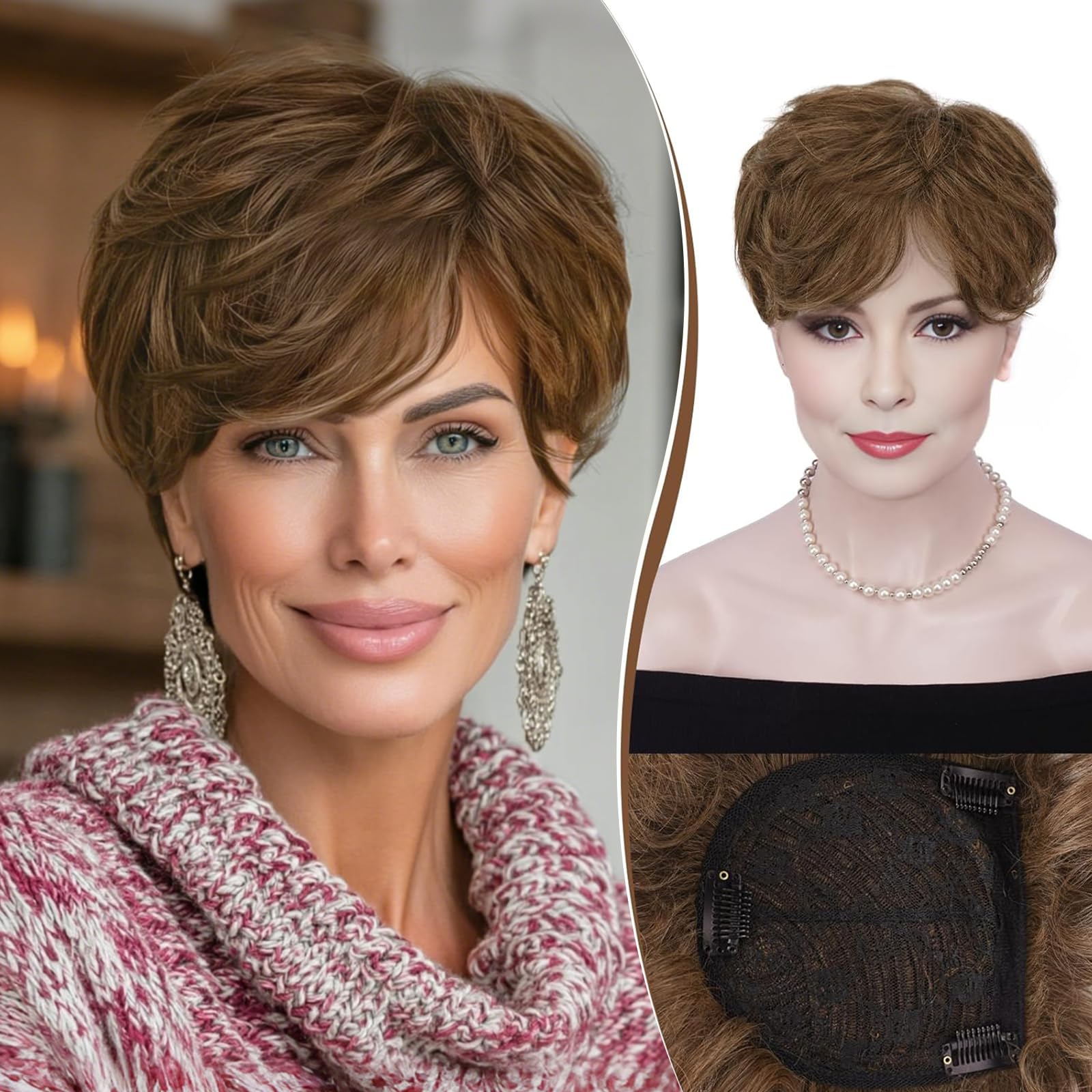 Photo 1 of *USED* RUWISS Short Hair Toppers for Women Real Human Hair, 5x5.5 Base Pixie Cut with Bangs, 2/6#NEW