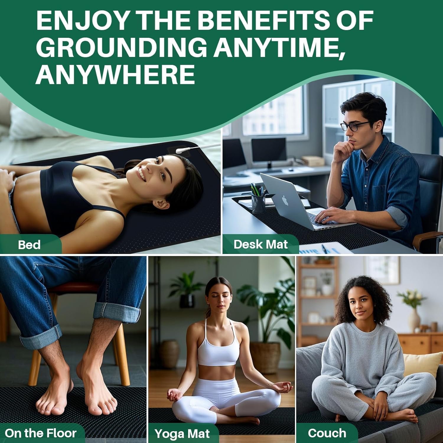 Grounding Mat for Bed: Improved Sleep and Stress Relief - Grounding Pad with Anti-Slip PU Leather - Mattress Pad Kit with Cord (California King Size 72''×27‘’)