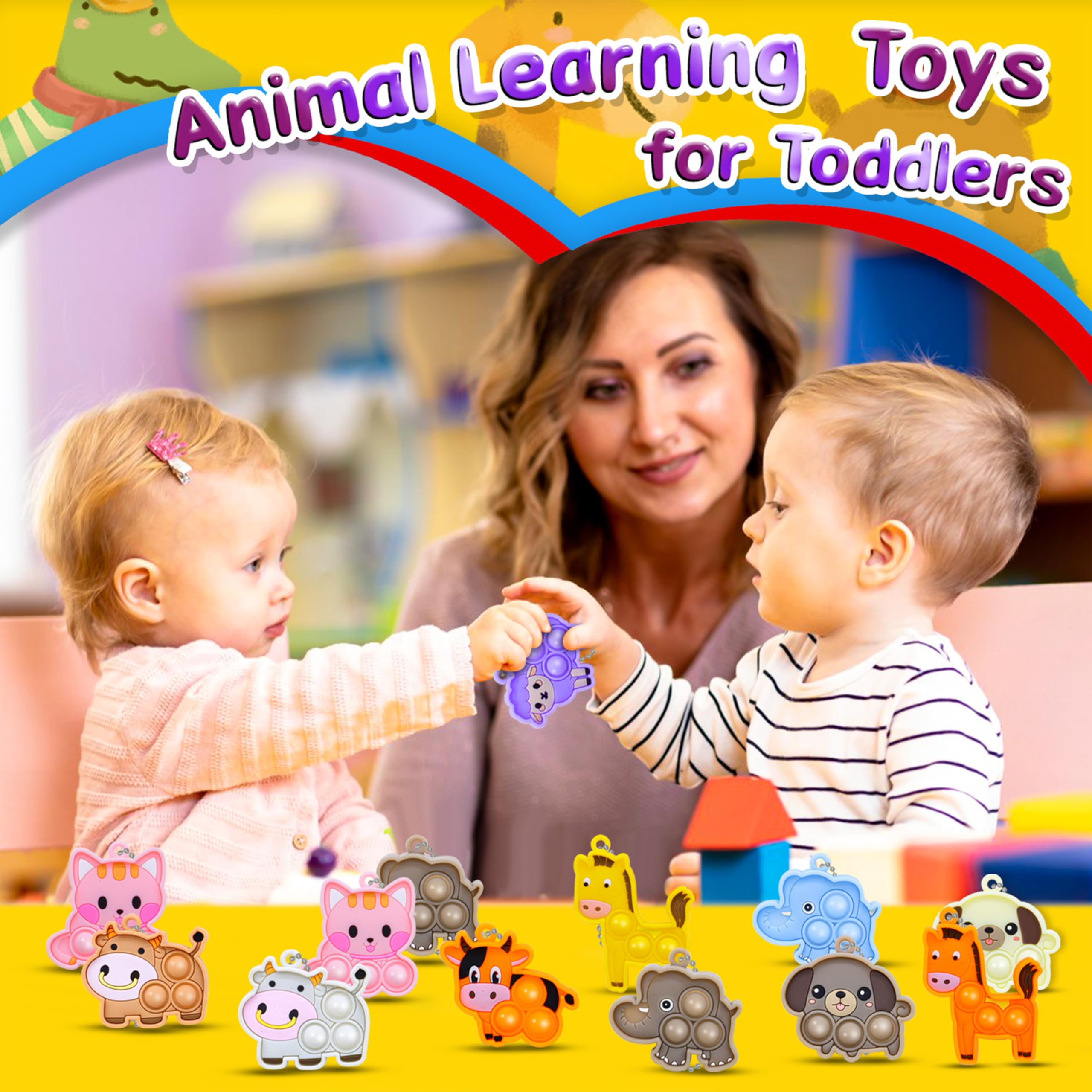Lot de 30 jouets pop Fidget Toys pour enfants en vrac Mini porte-clés Pop It Birthday Goodie Bag Stuffers pour enfants, prix de classe, cadeaux d'étudiants, jouets anti-stress