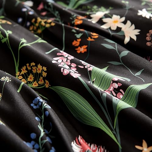 Miniatura 7 de Juego de funda de edredón floral negra tamaño matrimonial, juego de funda de edredón de 3 piezas para niños y niñas, estilo de jardín con patrón