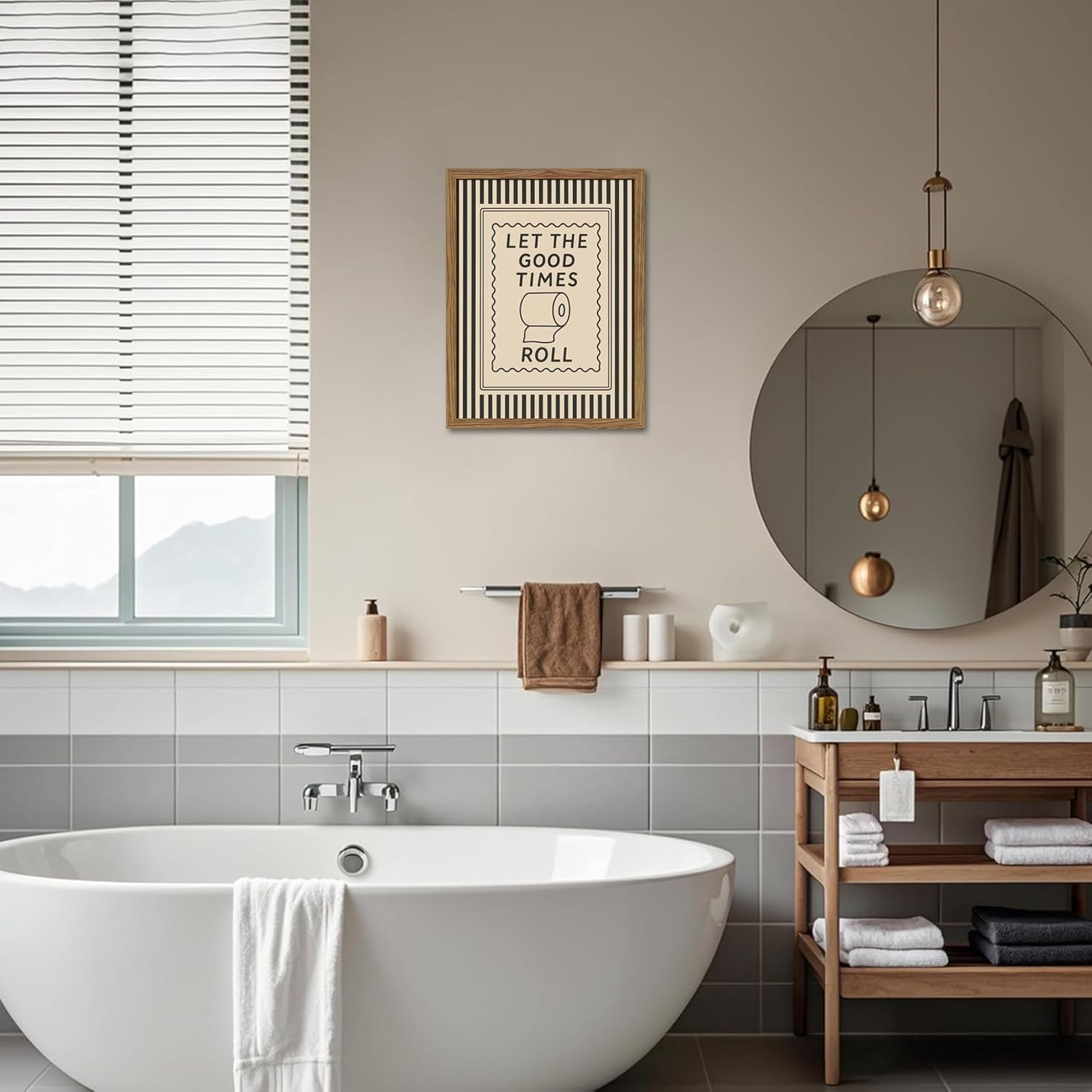 Framed Funny Bathroom Wall Art, Let The Good Times Roll Canvas Wall Decor Painting, Humorous Toilet Quote Artwork Poster Print Picture for Modern Farmhouse Bathroom Decor 12x16 Inch