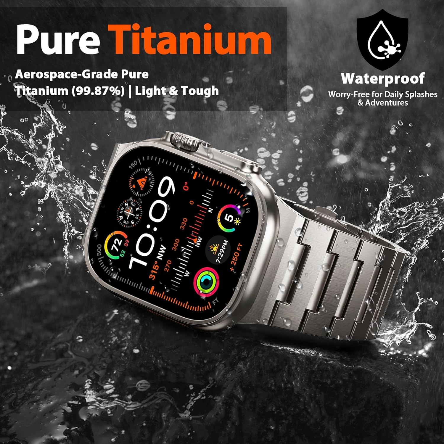 Pure Titanium Band for Apple Watch Ultra 3 Ultra 2 Ultra 1 (49mm) & Series 11 10 9 8 7 6 5 4(46mm 45mm 44mm) - Men‘s Lightweight Durable Metal Strap, Silver