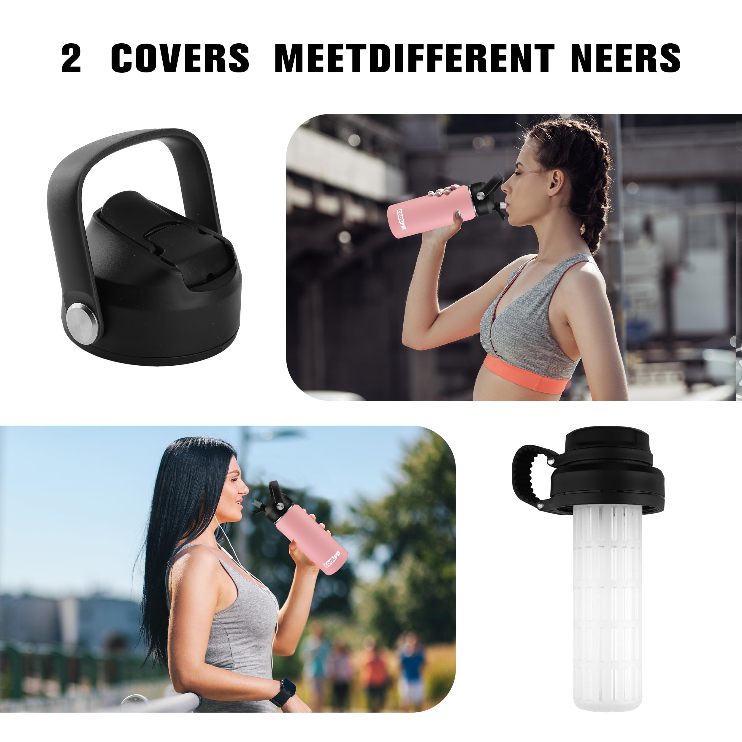 Botella de agua de viaje de acero inoxidable con filtro colador de té, botellas de té aisladas con popote y 2 tapas, taza térmica de metal blanco, botella de agua con aislamiento al vacío para