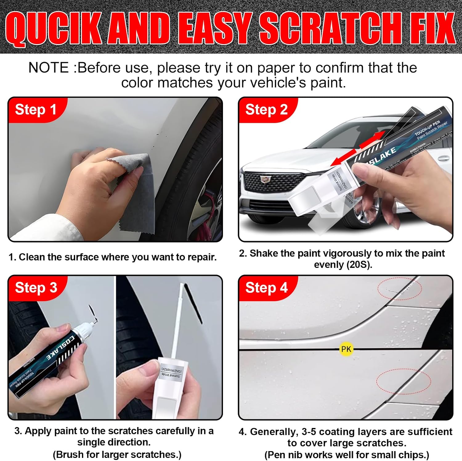 Car Touch Up Paint(Black Raven(GBA/WA8555)) for Cadillac, Car Paint Scratch Repair Kit, Quick & Easy Solution to Repair, 2 in 1 Scratch Remover Pen with 2PCS Disposable Micro Applicators