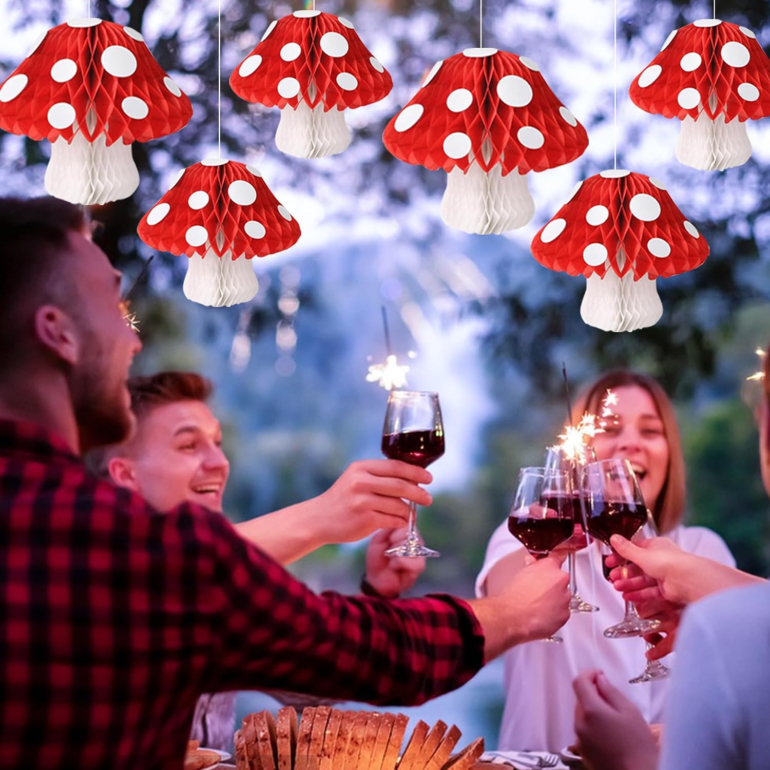 8PCS Mushroom Honeycomb Decor Mushroom Shaped Tissue Paper Pom Decorations for Jungle Wonderland Themed Birthday Party 3D Mushroom Honeycomb Centerpiece for Fairy Baby Shower Garden Decoration