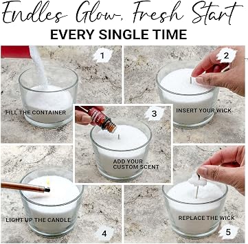 Fiora Naturals Pearled Candle Sand with Wicks 1 Lb Sand Wax Beads & 20 Cotton Wicks DIY Refillable Candle Making Kit, Long-Lasting, Smoke-Free, Clean Burning Snow Candles