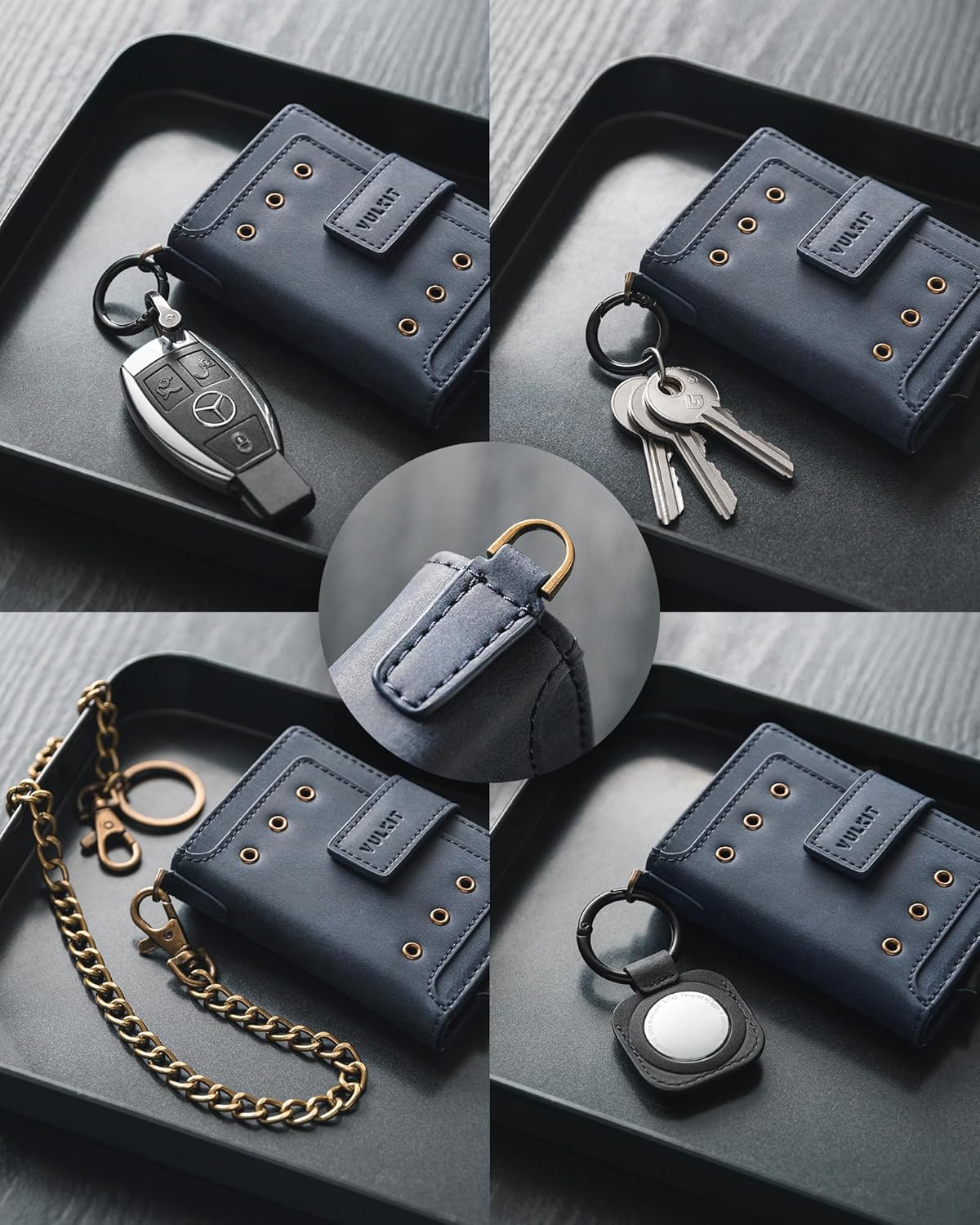 VULKIT Mens Wallet RFID Protected with POP UP Credit Card Ejector Case, ID Window, Zipper Pocket for Coins and Compartment for Bills/Banknotes, Dark Blue - Image 6