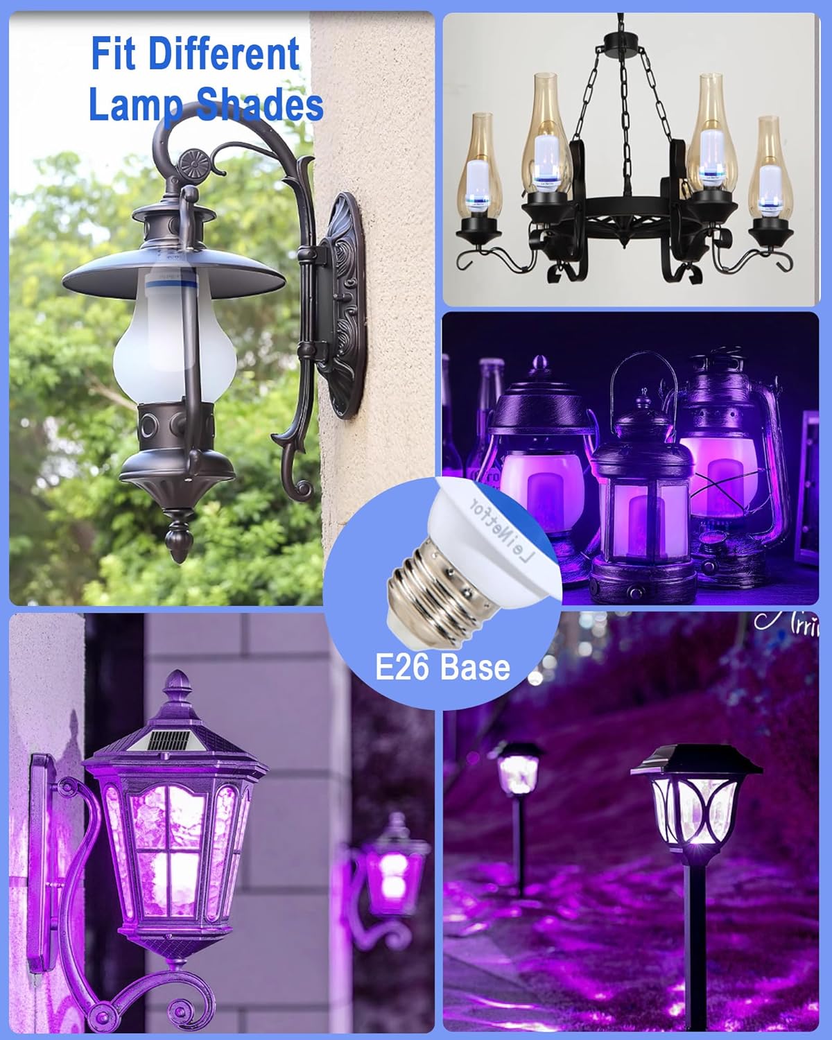 Smaller LED Purple Flame Light Bulbs -3W Christmas Flickering Light Bulbs with Gravity Sensing, E26 Base Christmas Purple Light Bulb Outdoor, Vintage Flame Bulbs (2 Pack)