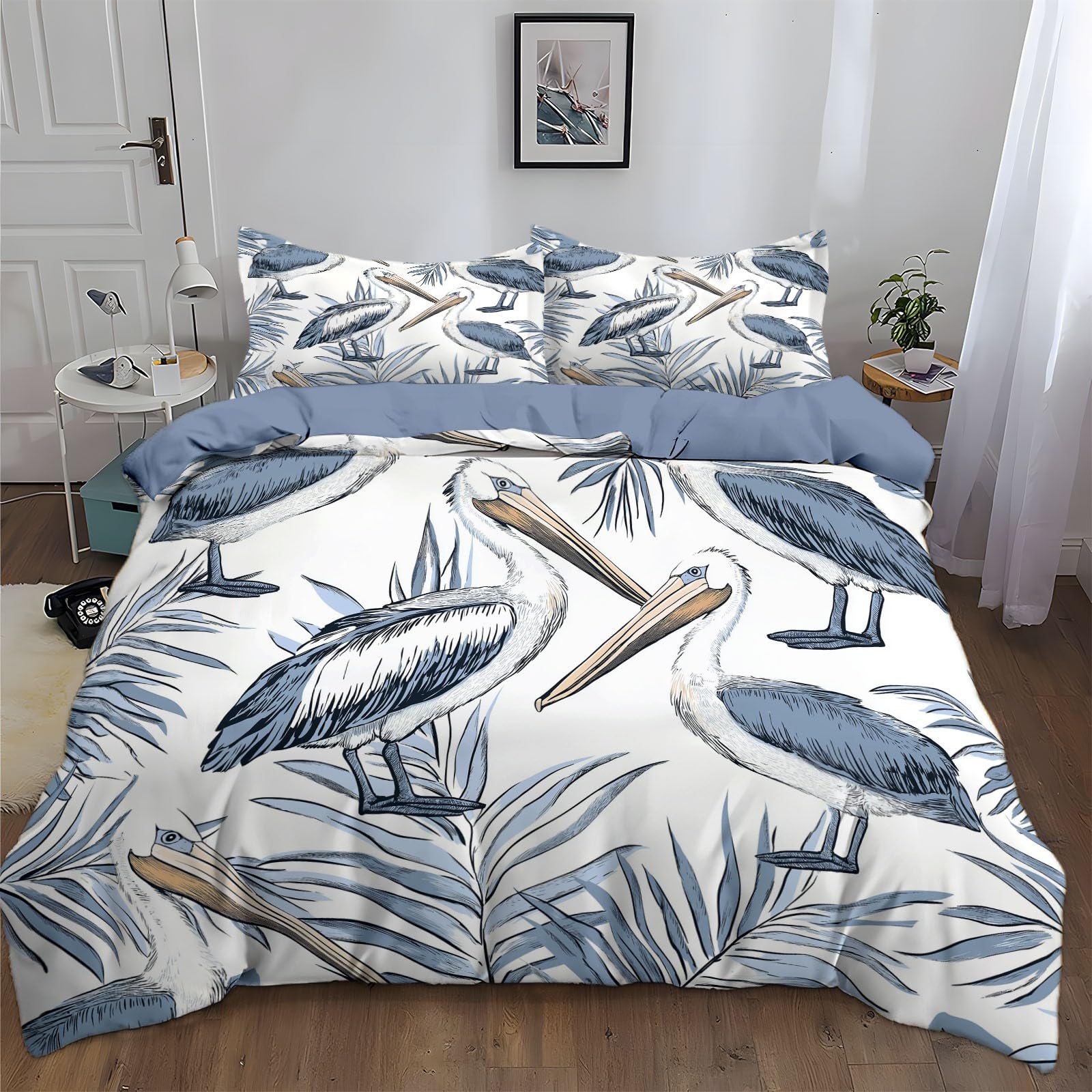 Housse de couette 220 x 240 cm multicolore imprimé floral prairie sauvage et oiseaux en coton doux