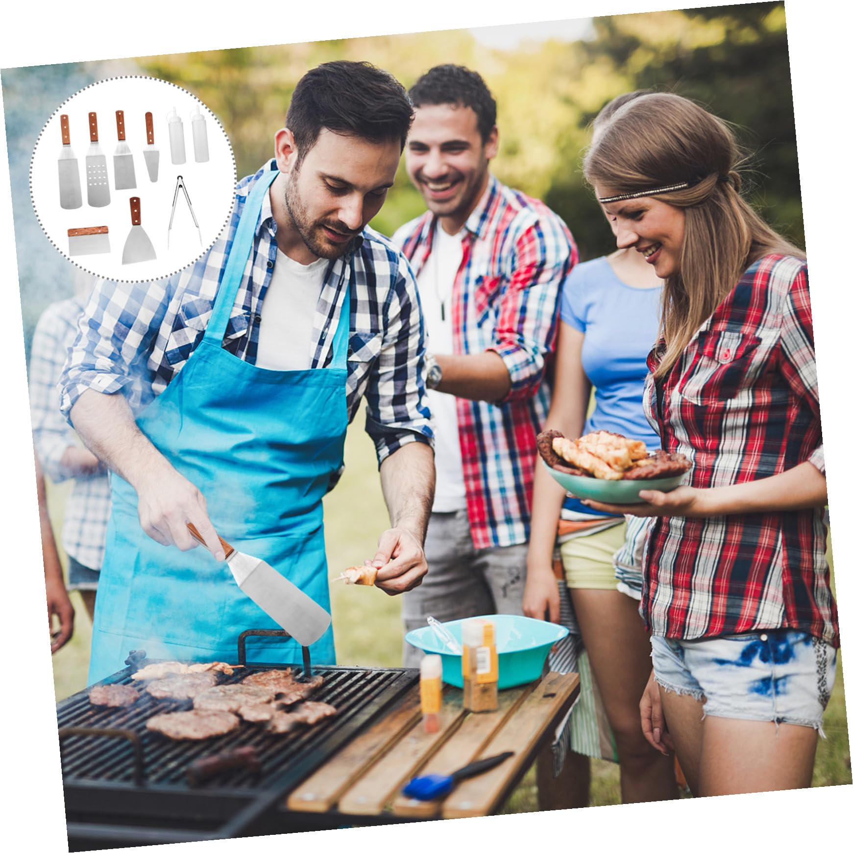 SHINEOFI Edelstahl-grillwerkzeug-Set mit Holzgriffen Grillbesteck für Outdoor-Grillen und Kochen zu Hause Inklusive Grillschaufeln und Zubehör